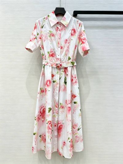 Dior Turn-Down Collar Floral Dress in Multicolor