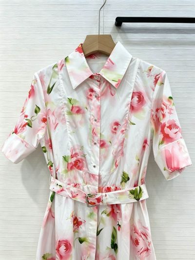 Dior Turn-Down Collar Floral Dress in Multicolor