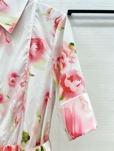 Dior Turn-Down Collar Floral Dress in Multicolor