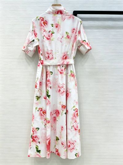Dior Turn-Down Collar Floral Dress in Multicolor