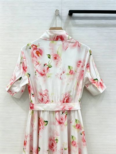 Dior Turn-Down Collar Floral Dress in Multicolor