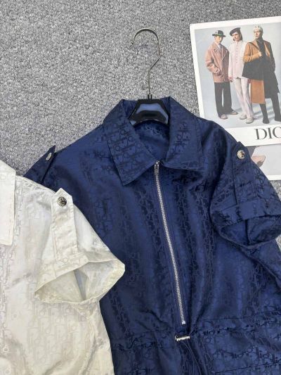 Dior Turn-Down Collar Jacquard Dress in Navy