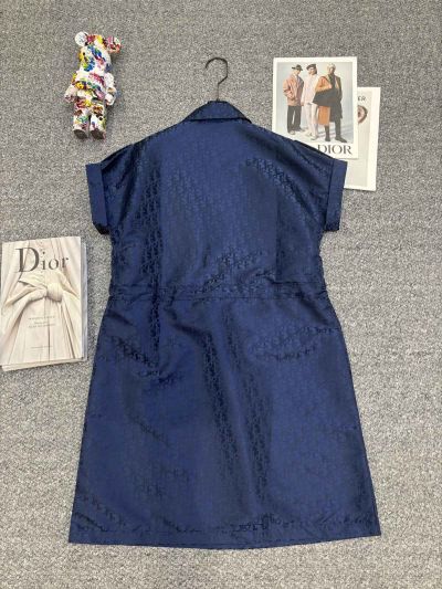Dior Turn-Down Collar Jacquard Dress in Navy