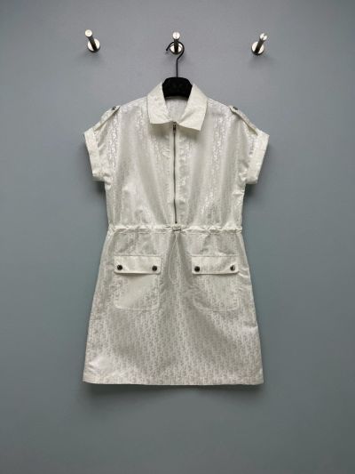 Dior Turn-Down Collar Jacquard Dress in White