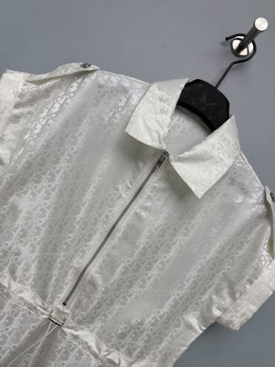 Dior Turn-Down Collar Jacquard Dress in White