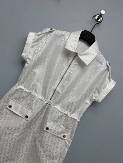 Dior Turn-Down Collar Jacquard Dress in White