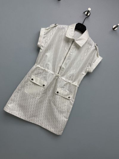 Dior Turn-Down Collar Jacquard Dress in White