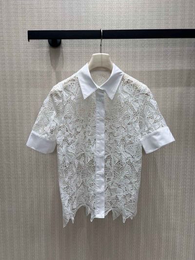 Dior Turn-Down Collar Lace Shirt in White
