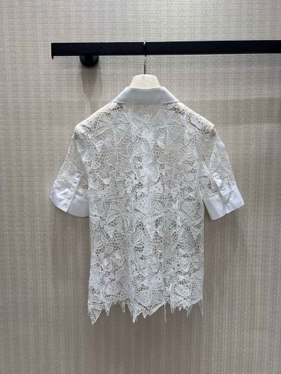 Dior Turn-Down Collar Lace Shirt in White