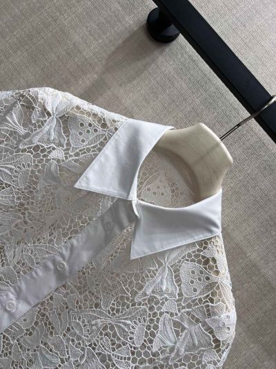 Dior Turn-Down Collar Lace Shirt in White