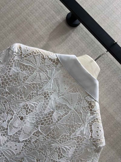 Dior Turn-Down Collar Lace Shirt in White