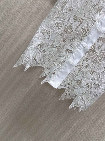 Dior Turn-Down Collar Lace Shirt in White