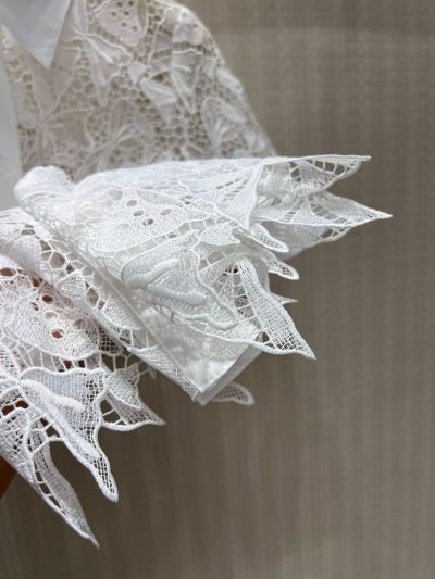 Dior Turn-Down Collar Lace Shirt in White