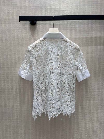 Dior Turn-Down Collar Lace Shirt in White