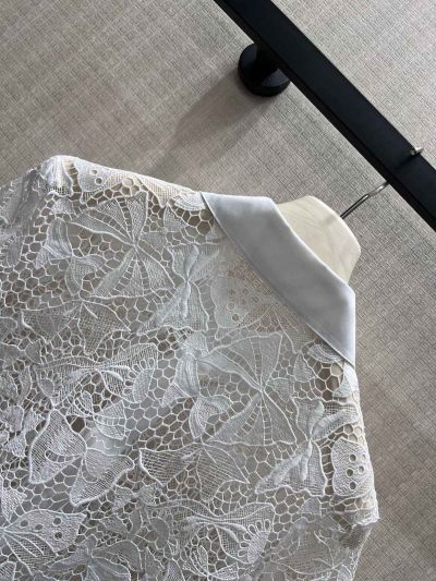 Dior Turn-Down Collar Lace Shirt in White