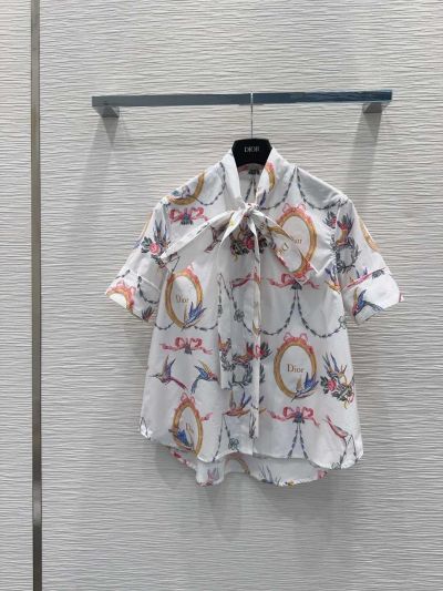 Dior Turn-Down Collar Ruffled Blouse in Multicolor