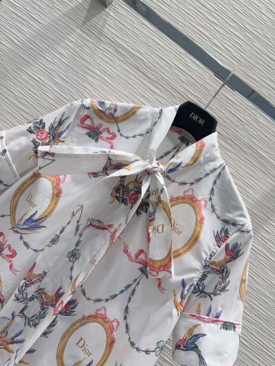 Dior Turn-Down Collar Ruffled Blouse in Multicolor