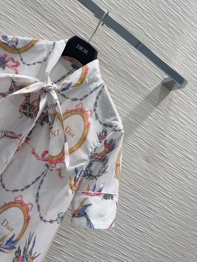 Dior Turn-Down Collar Ruffled Blouse in Multicolor