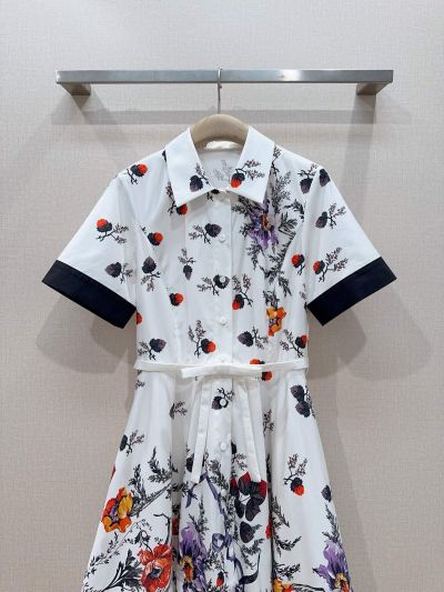 Dior Turn-Down Collar Short Sleeve Dress in Multicolor