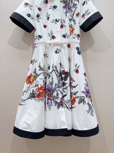 Dior Turn-Down Collar Short Sleeve Dress in Multicolor