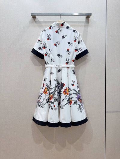 Dior Turn-Down Collar Short Sleeve Dress in Multicolor