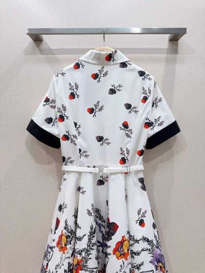 Dior Turn-Down Collar Short Sleeve Dress in Multicolor