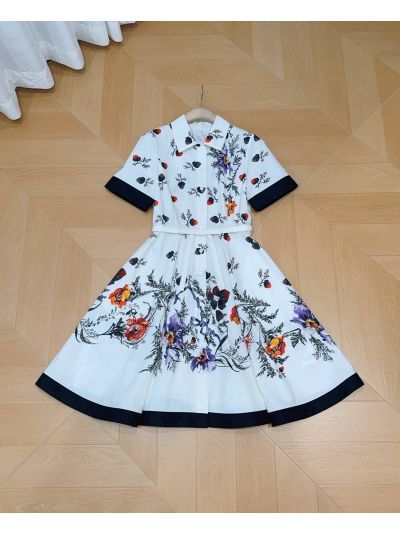Dior Turn-Down Collar Short Sleeve Dress in Multicolor