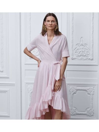 Dior Turn-Down Collar Short Sleeve Dress in Pink