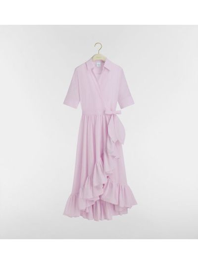 Dior Turn-Down Collar Short Sleeve Dress in Pink