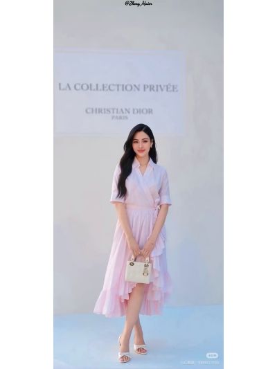 Dior Turn-Down Collar Short Sleeve Dress in Pink