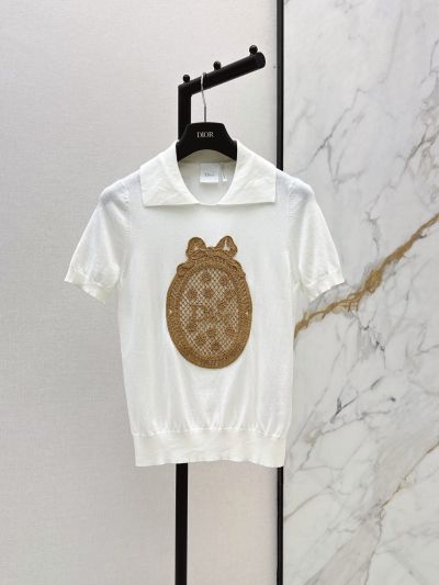 Dior Turn-Down Collar Short Sleeve Shirt in White and Beige