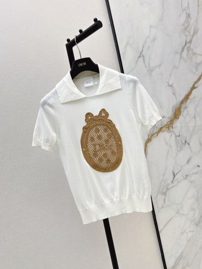 Dior Turn-Down Collar Short Sleeve Shirt in White and Beige