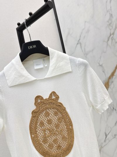 Dior Turn-Down Collar Short Sleeve Shirt in White and Beige