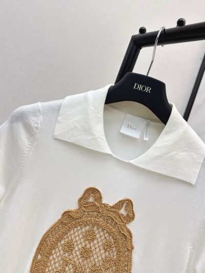 Dior Turn-Down Collar Short Sleeve Shirt in White and Beige