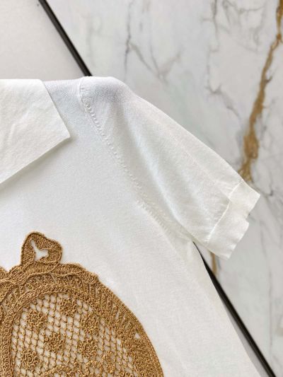 Dior Turn-Down Collar Short Sleeve Shirt in White and Beige