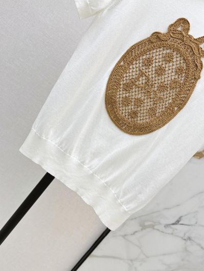 Dior Turn-Down Collar Short Sleeve Shirt in White and Beige