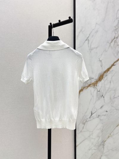 Dior Turn-Down Collar Short Sleeve Shirt in White and Beige