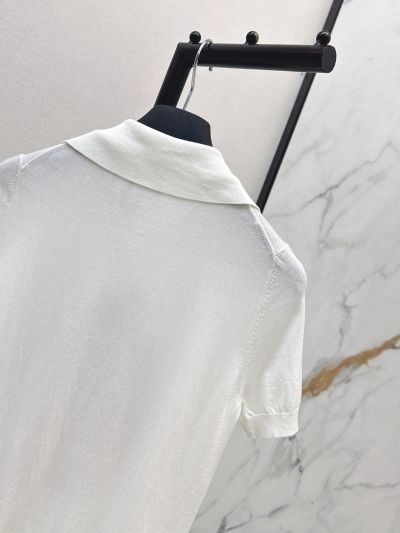 Dior Turn-Down Collar Short Sleeve Shirt in White and Beige