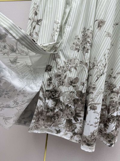 Dior Turn-Down Collar Striped Dress in Light Green and White