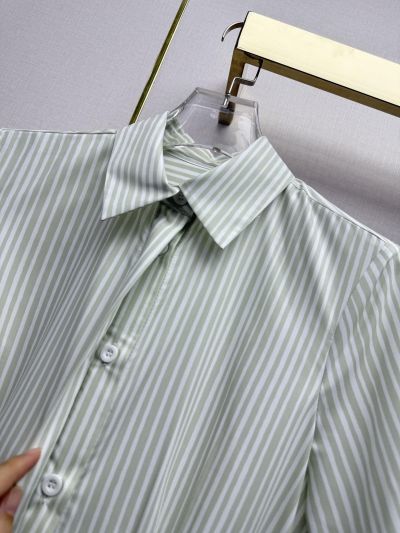 Dior Turn-Down Collar Striped Dress in Light Green and White