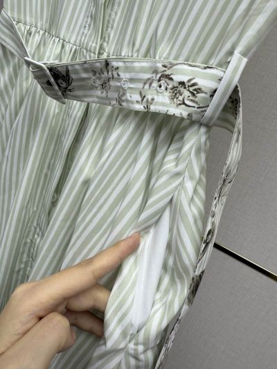Dior Turn-Down Collar Striped Dress in Light Green and White