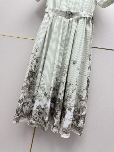 Dior Turn-Down Collar Striped Dress in Light Green and White