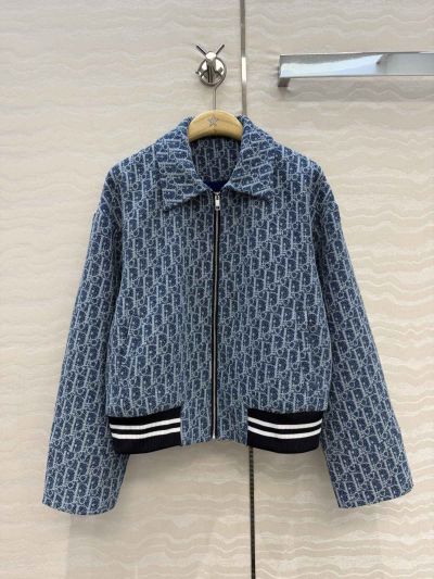 Dior Tweed Contrast-Trim Jacket in Navy and White