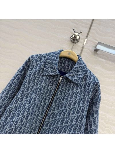 Dior Tweed Contrast-Trim Jacket in Navy and White