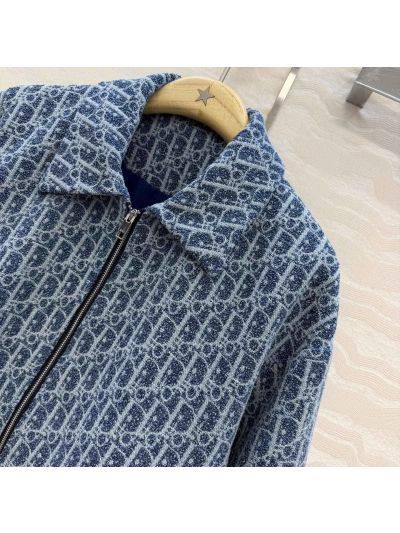 Dior Tweed Contrast-Trim Jacket in Navy and White