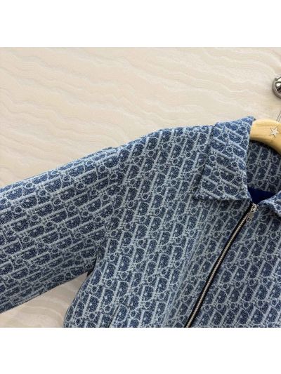 Dior Tweed Contrast-Trim Jacket in Navy and White