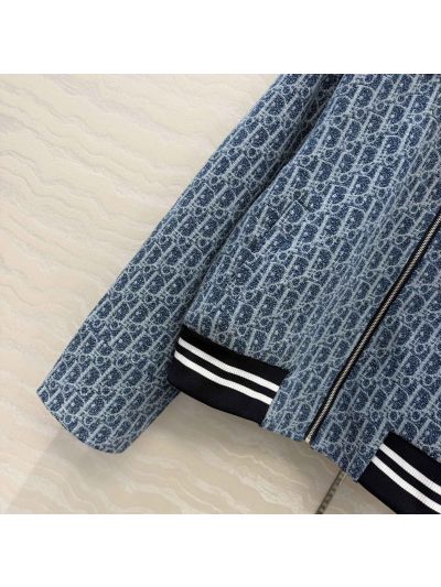 Dior Tweed Contrast-Trim Jacket in Navy and White