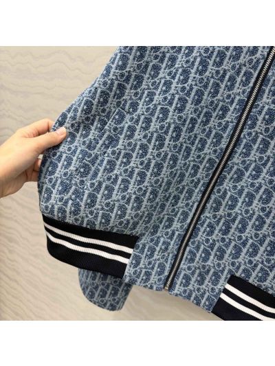 Dior Tweed Contrast-Trim Jacket in Navy and White