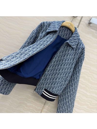 Dior Tweed Contrast-Trim Jacket in Navy and White