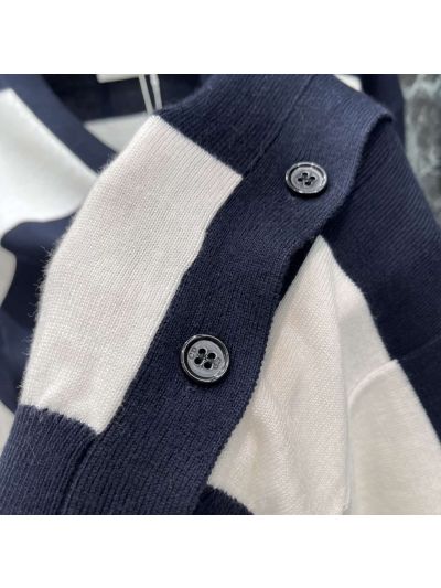 Dior V-Neck Embroidered Cardigan in Navy and White